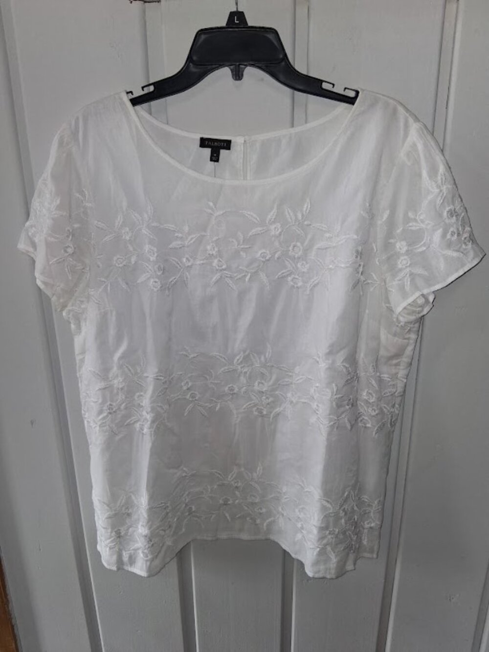 Talbots White Cotton Embroidered Blouse NWT Sz 14